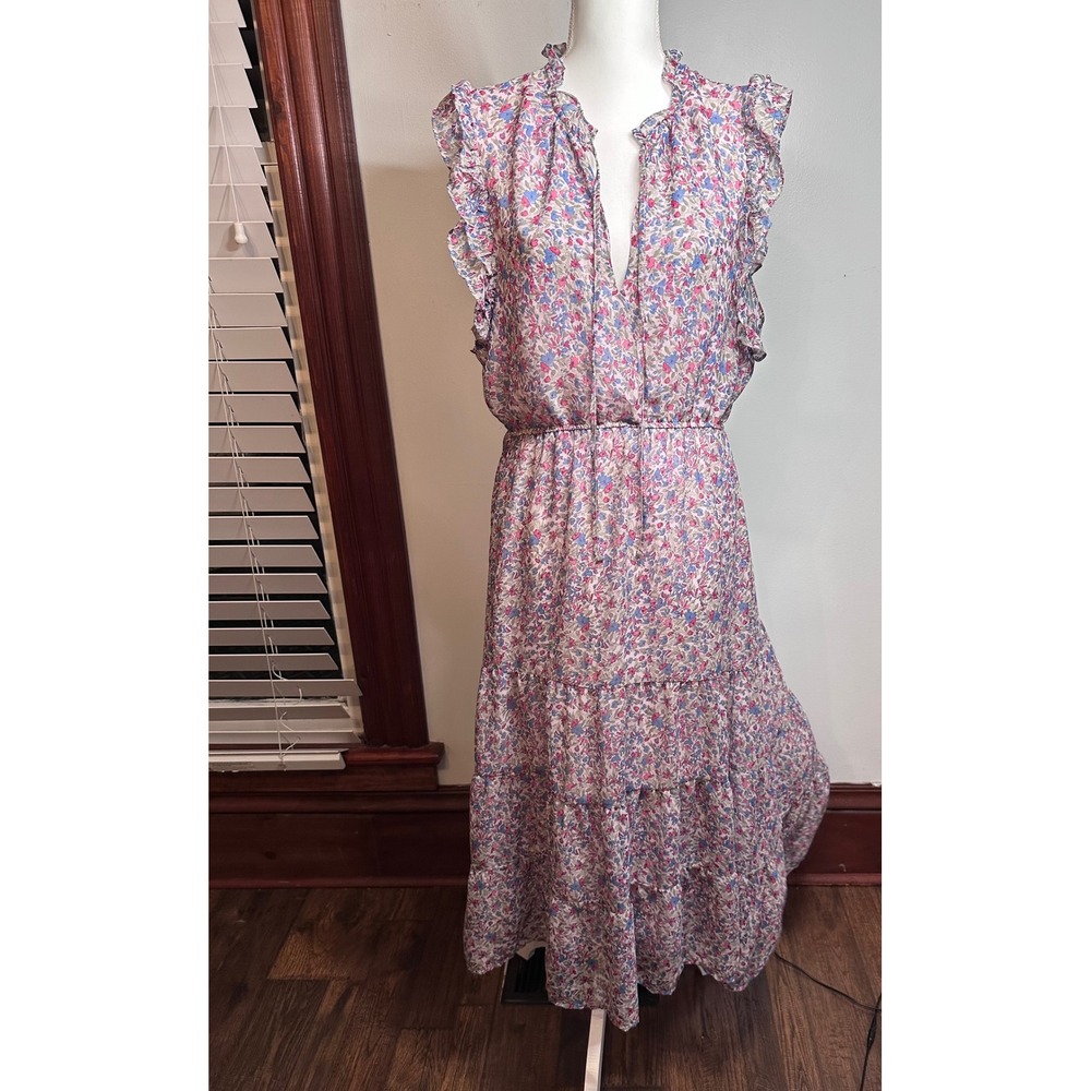 BB Dakota Steve Madden Floral Ruffle Tiered Midi Dress Pink Blue BM18641W L